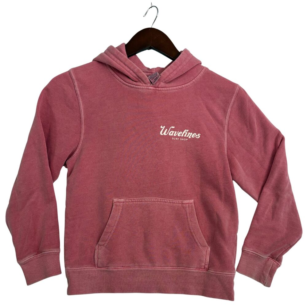 Wavelines Surf Shop San Diego Hoodie Pink Womens Small Garment Dyed Pullover